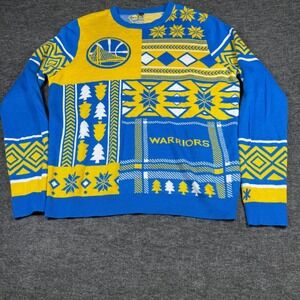 Golden State Warriors Ugly Sweater Mens XL Blue Yellow Crew Neck Long Sleeve